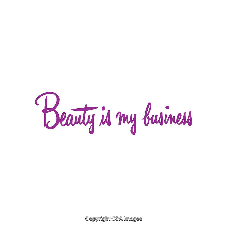Purple Calligraphy Text Reading Beauty Is My Business on White Background