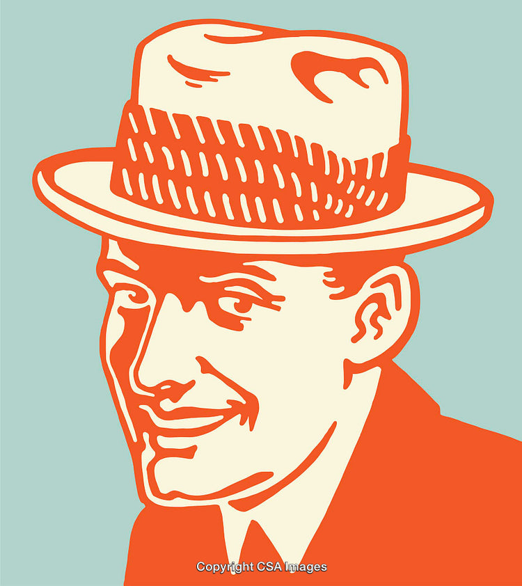 Retro Illustration of a Smiling Man Wearing a Stylish Hat