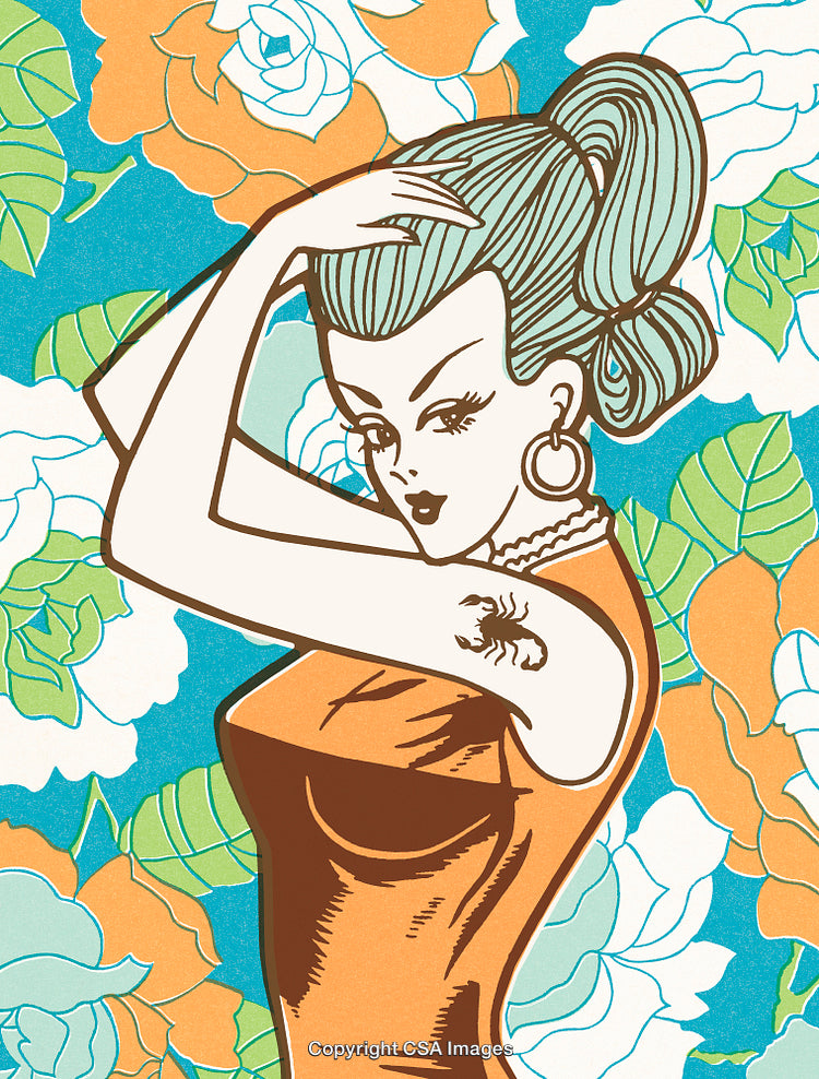 Retro Art of Stylish Woman with Floral Vibrant Background