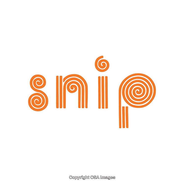 Creative Orange Spiral Letter Design Forming the Word Snip on White