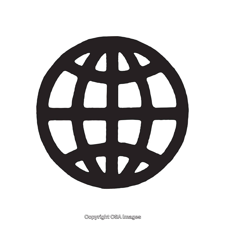 Black and White Globe Icon Depicting the Earth