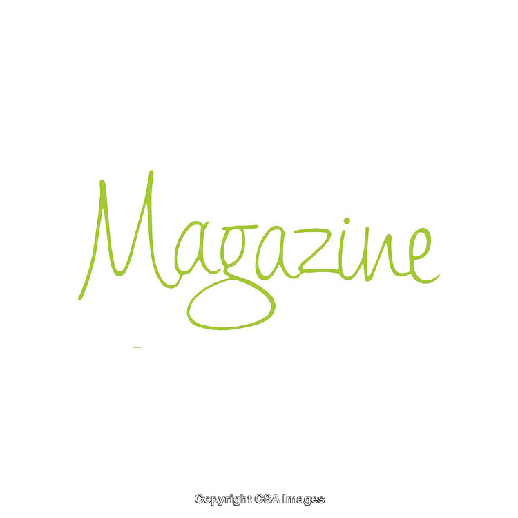 Stylish Green Script Text Depicting the Word Magazine on White Background