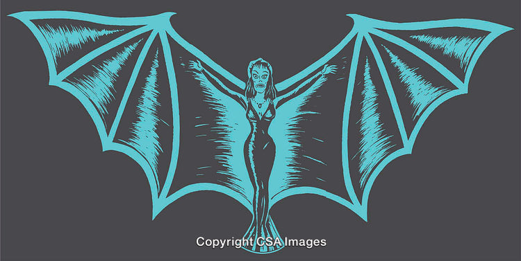 Gothic-Inspired Artwork Featuring A Female Bat Hybrid In Vibrant Blue Tones