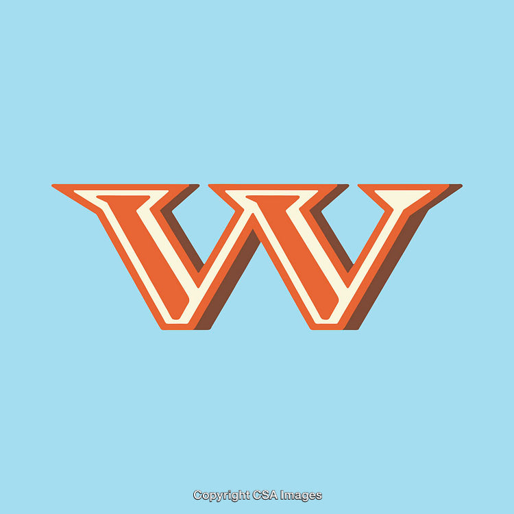 Stylized Capital Letter W in Bold Typography on Blue Background