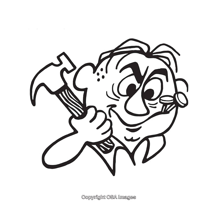 Cartoon Character Holding Hammer Ready for Construction Work