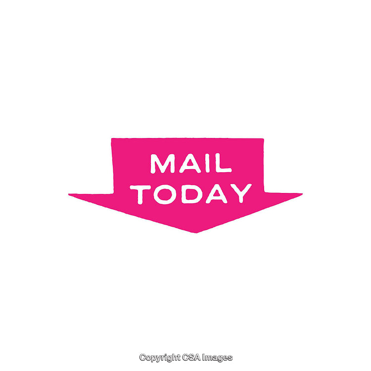 Bright Pink Arrow Sign with Mail Today Message on White Background