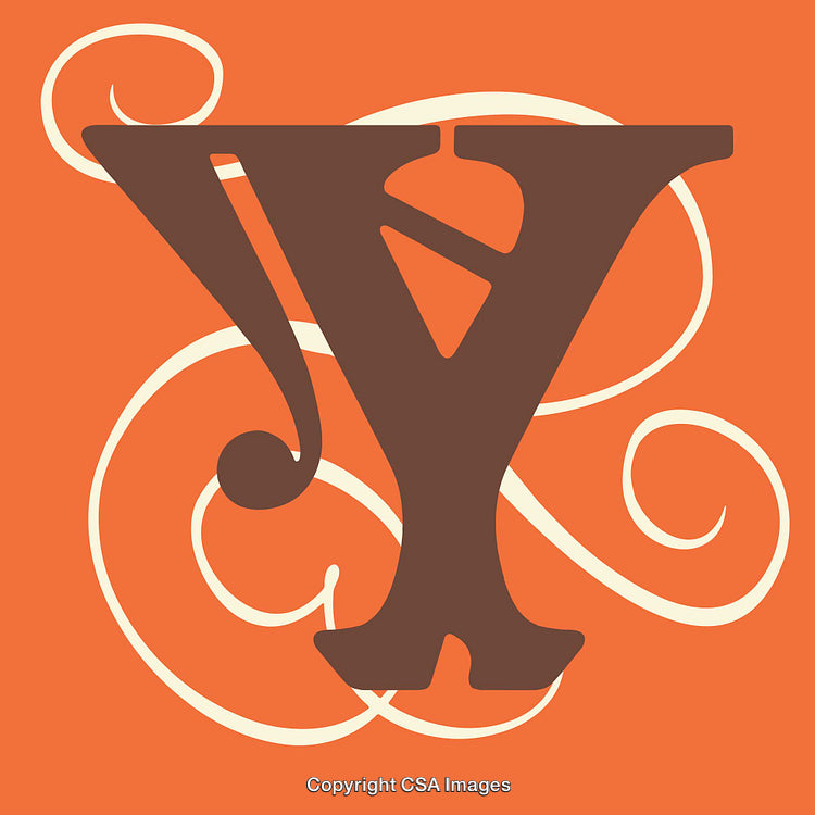 Decorative Letter Y with Flourishes on an Orange Background Design