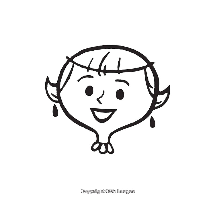 Hand-Drawn Cartoon Elf Face with Happy Expression in Black and White