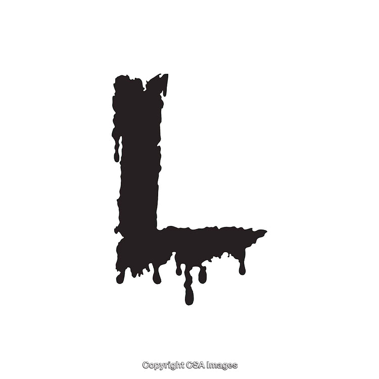 Bold Dripping Black Letter L Isolated on White Background