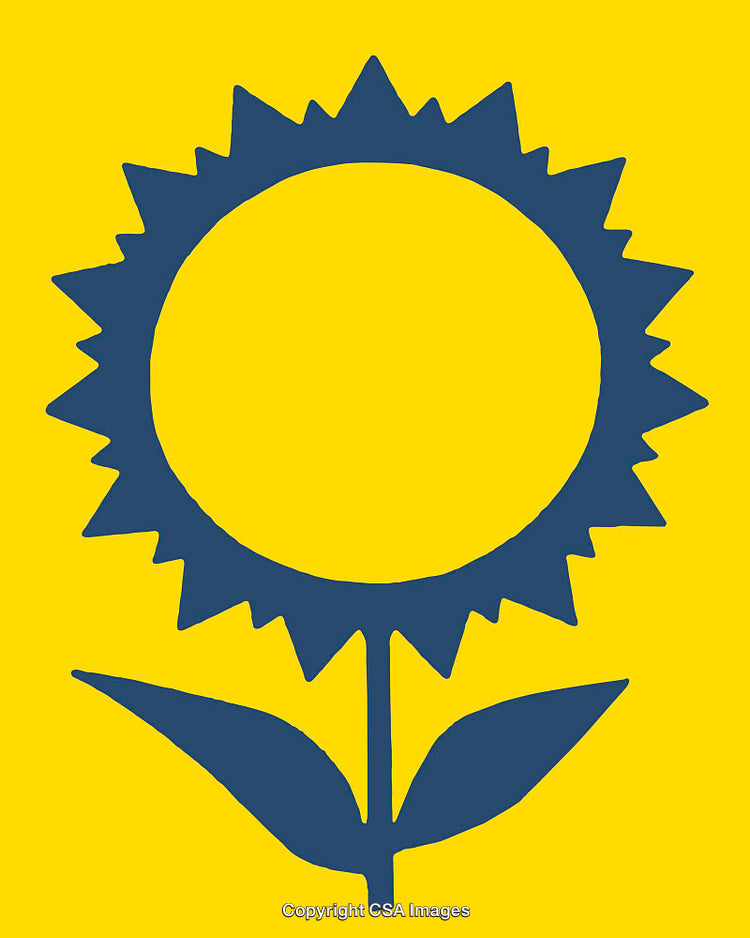 Blue Silhouette of a Sunflower on a Bright Yellow Background