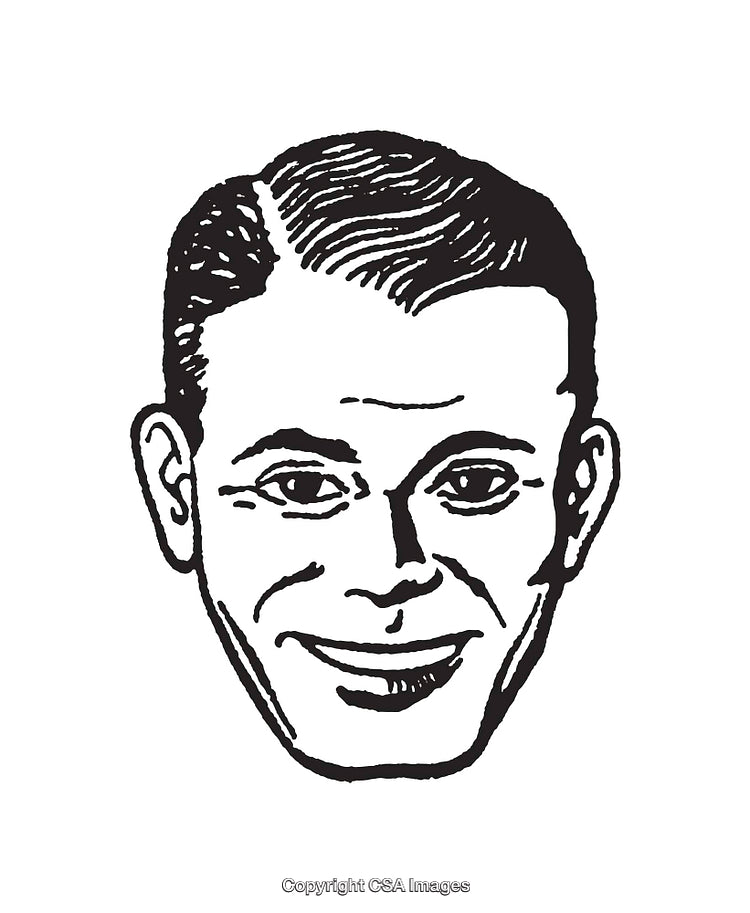 Black and White Line Art Illustration of a Smiling Man