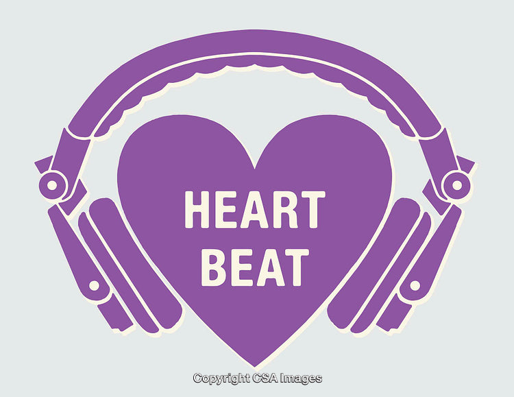 Purple Heart Shaped Headphones Design with the Text 'Heartbeat' Displayed