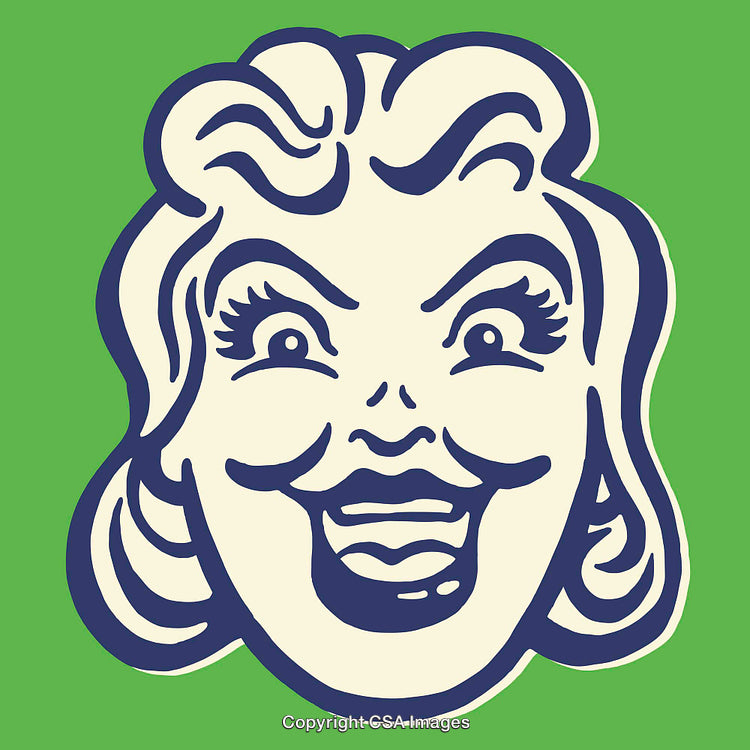 Retro Pop Art Style Illustration of a Smiling Woman on Green