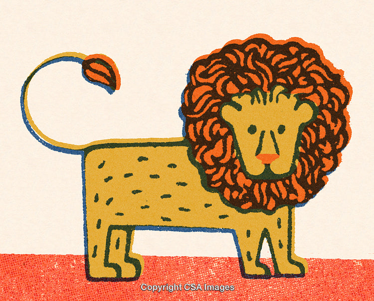 Colorful Illustration of a Lion with a Radiant Mane and Playful Style