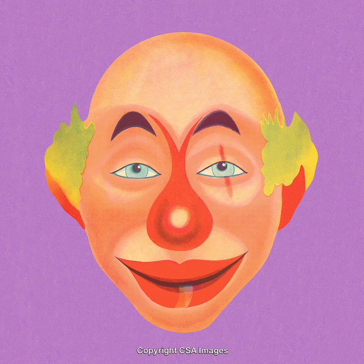 Whimsical Clown Artwork on Colorful Background Evoking Cheerful and Playful Mood