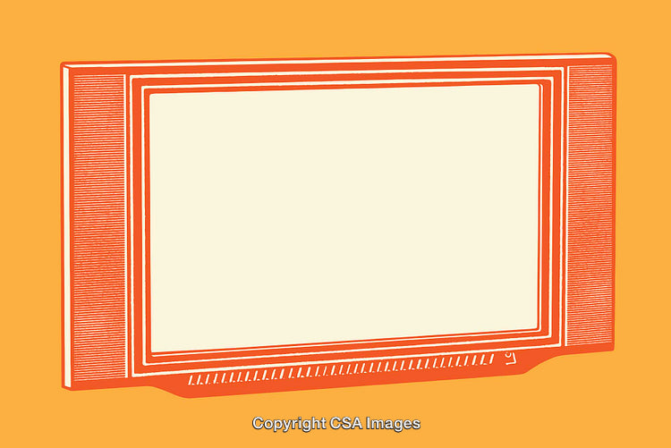 Vintage Television Illustration in Orange and Cream Line Art
