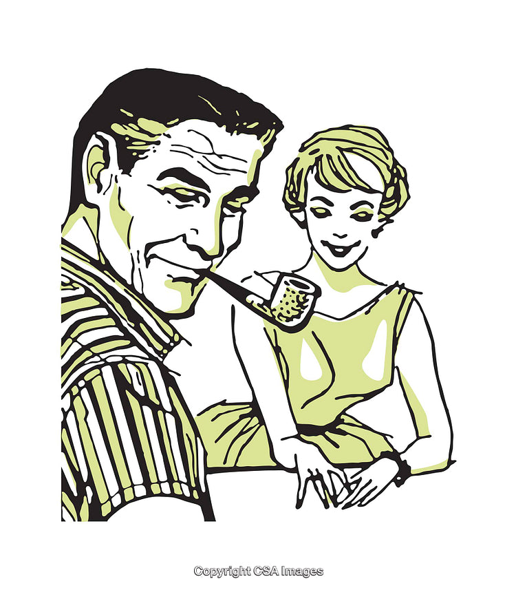 Retro Illustration of a Smiling Couple with a Smoking Pipe