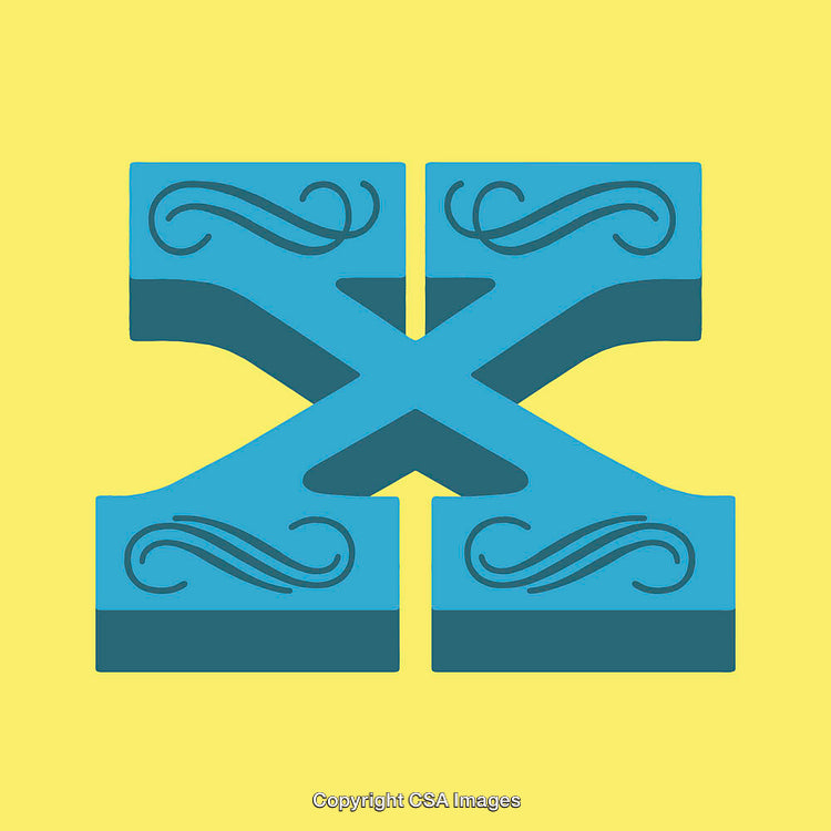 Stylized Decorative Blue Letter X on Yellow Background Illustration