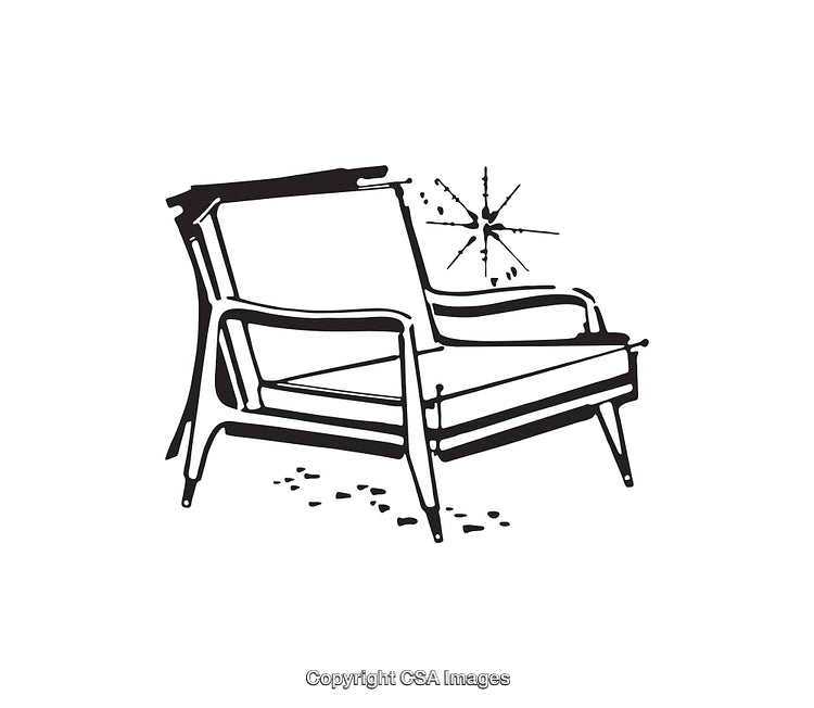 Black and White Line Art Illustration of a Chair with Retro Design