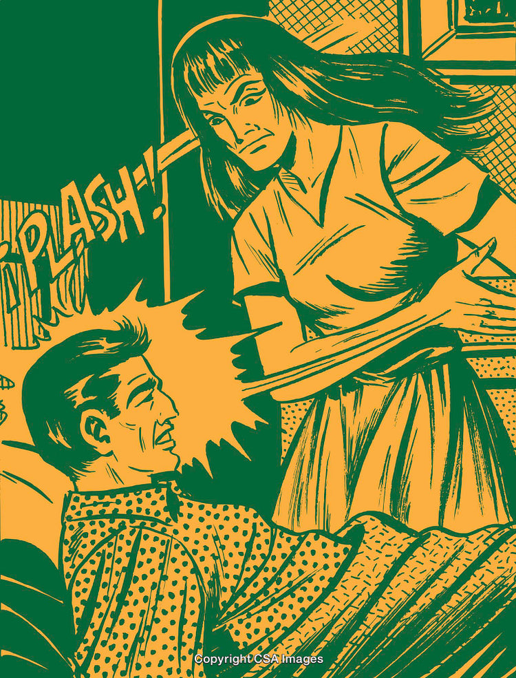 Retro Style Comic Illustration Depicting Dramatic Confrontation Scene in Bold Colors