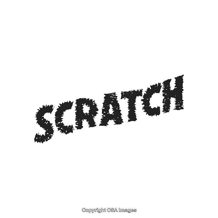 Bold Text Illustration of the Word 'Scratch' on a White Background