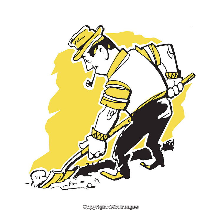 Vintage Illustration of a Worker Digging Ground with a Shovel
