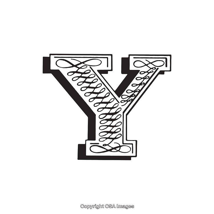 Ornate Decorative Letter Y with Detailed Black Line Patterns