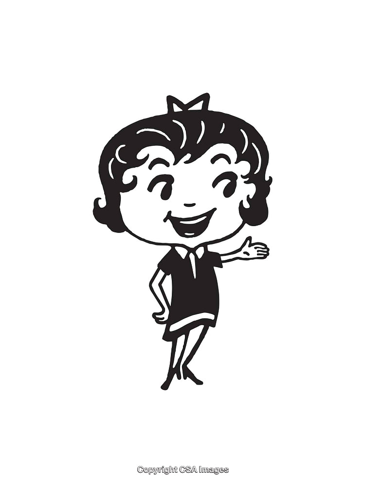 Black and White Cartoon Character Illustration with Cheerful Pose