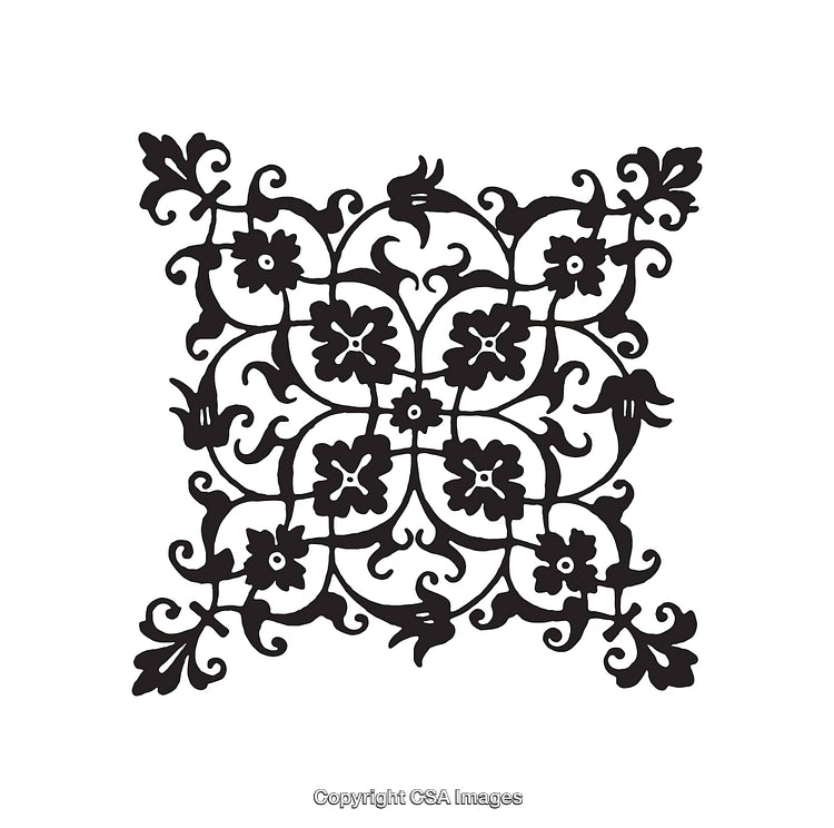 Intricate Black and White Floral Geometric Line Art Design