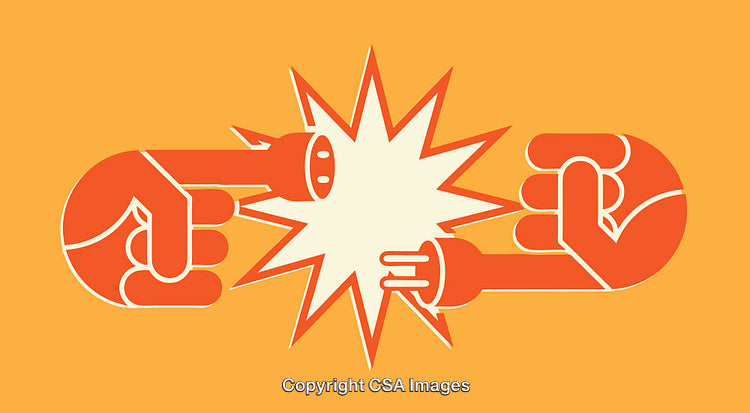 Colorful Line Art Illustration Depicting Conflict and Power Dynamics