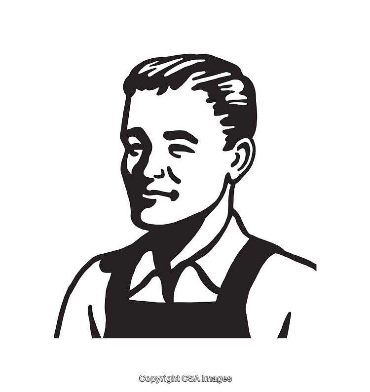 Retro Styled Black and White Male Worker Illustration with Apron