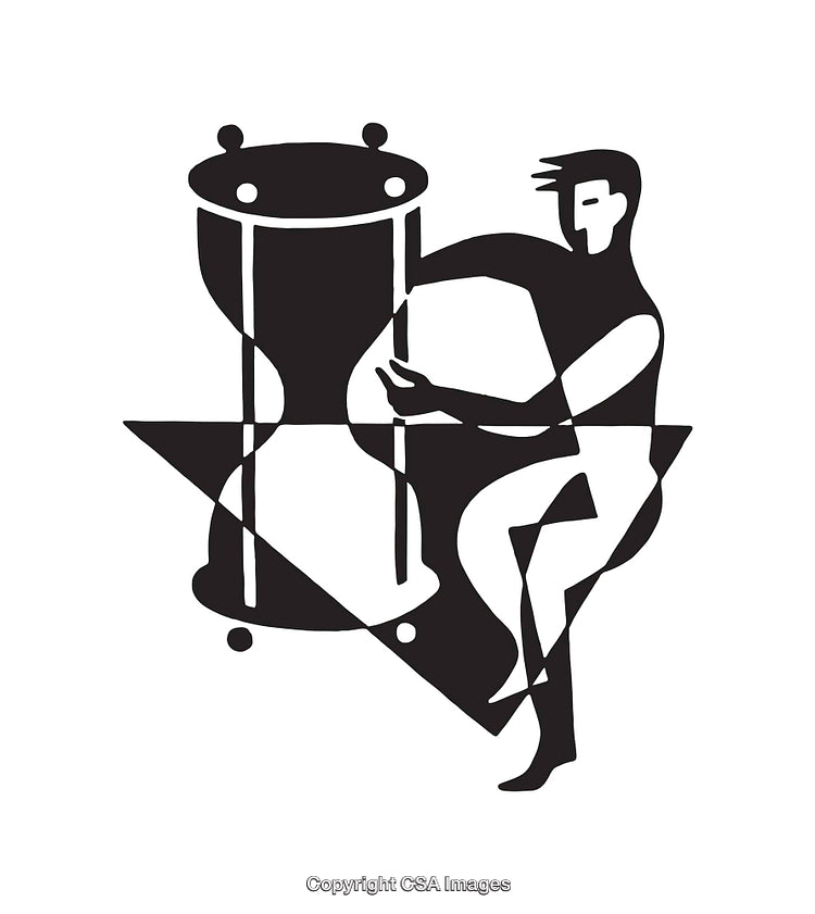 Black and White Abstract Line Art Featuring a Figure with an Hourglass