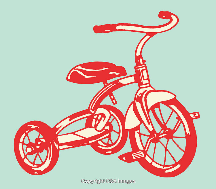 Red Tricycle Line Art Illustration on a Light Green Background