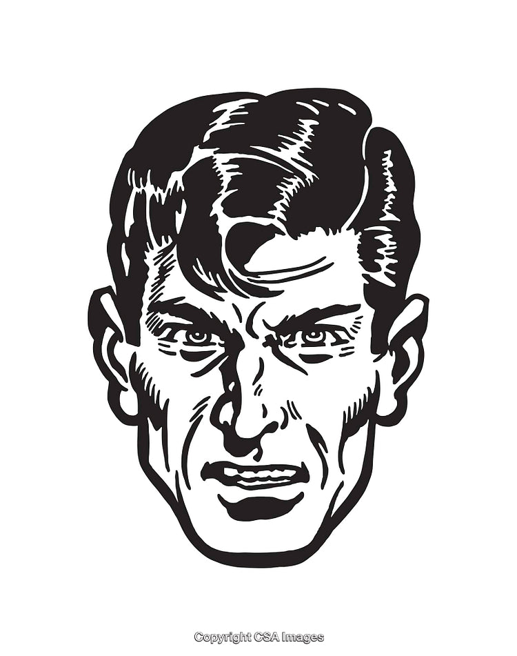 Black and White Angry Male Line Art Illustration