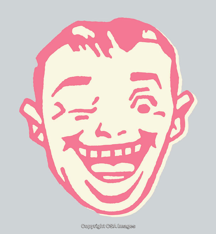 Colorful Line Art Illustration of a Smiling Face With Winking Expression