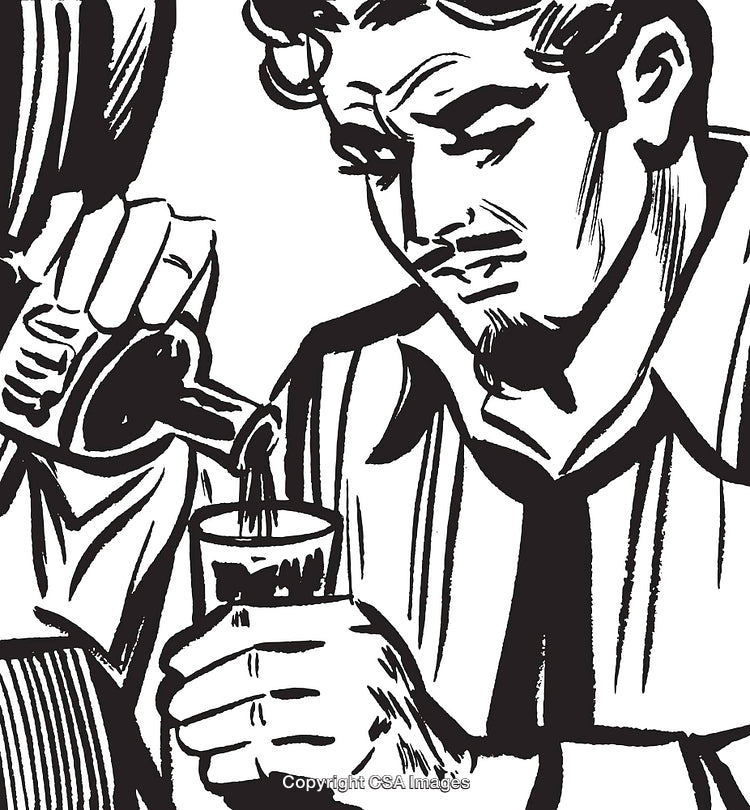 Vintage Illustration of a Man Holding a Glass with a Cocktail Being Poured