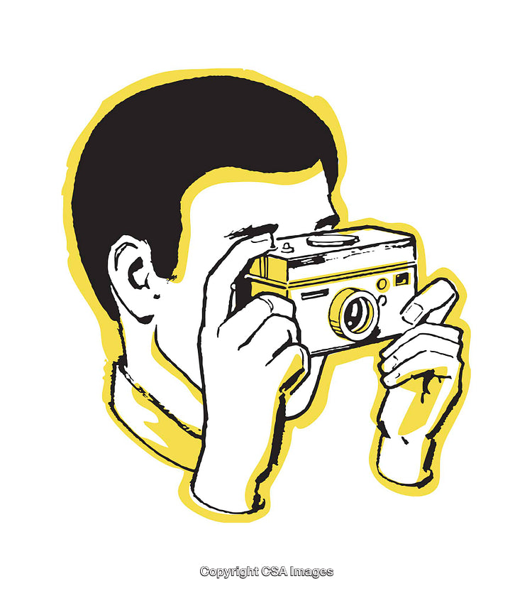 Stylized Illustration of a Photographer Holding a Camera with Retro Appeal