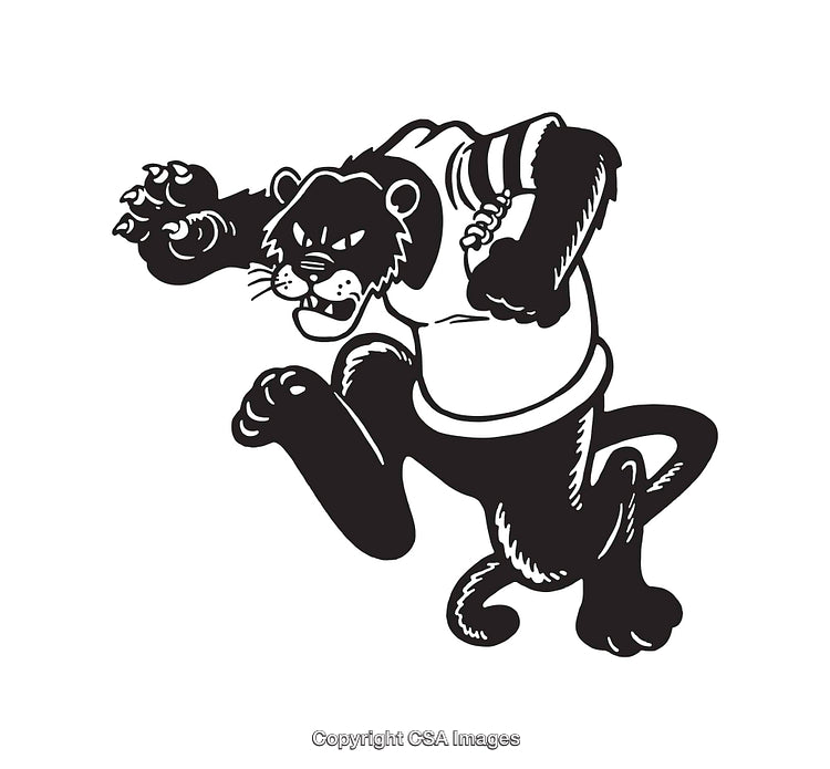 Dynamic Panther Mascot Illustration in Black and White Line Art Style