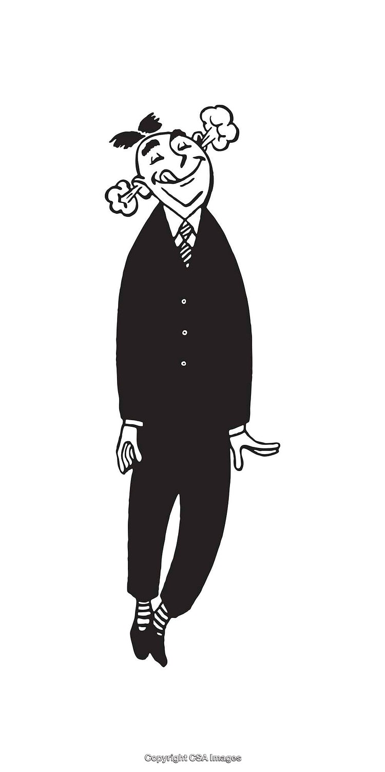 Black and White Cartoon Illustration of a Suit-Clad Smiling Gentleman