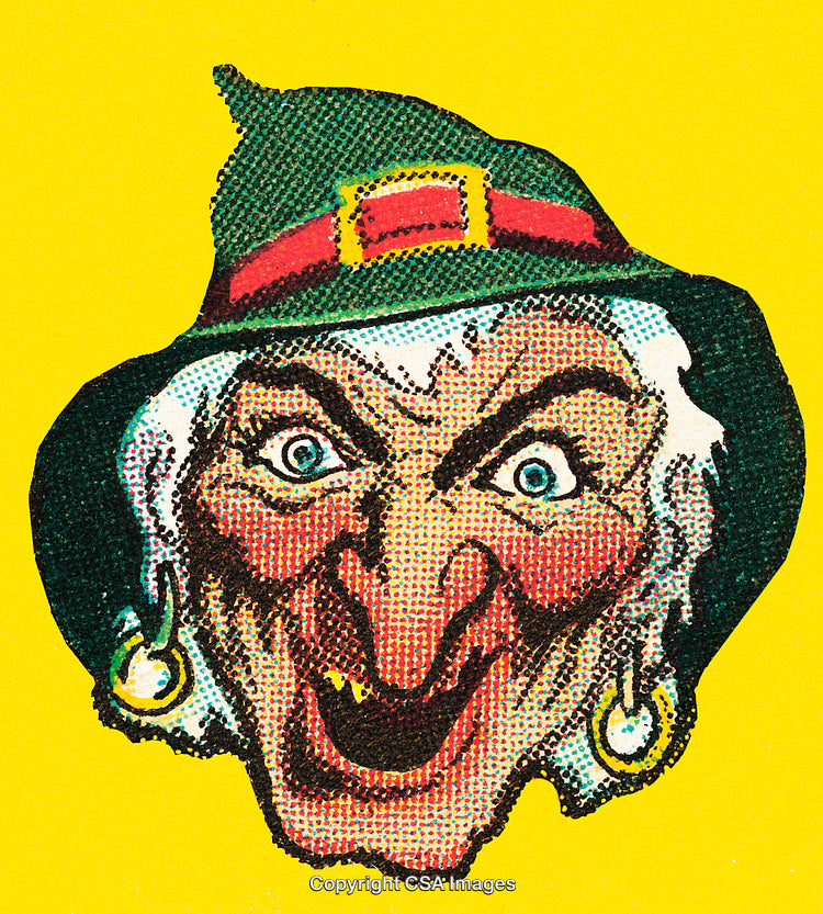 Retro Illustration of a Witch's Face with Pop Art Style