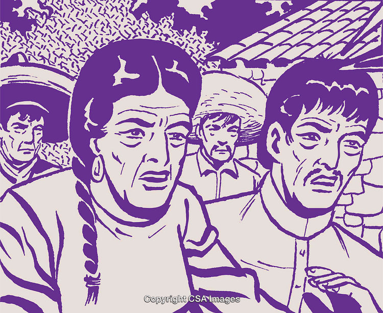 Illustration Depicting People in a Rural Scene with Emotional Expressions