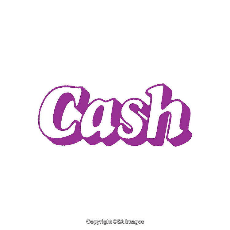 Purple Cash Text on White Background in Playful Font Style