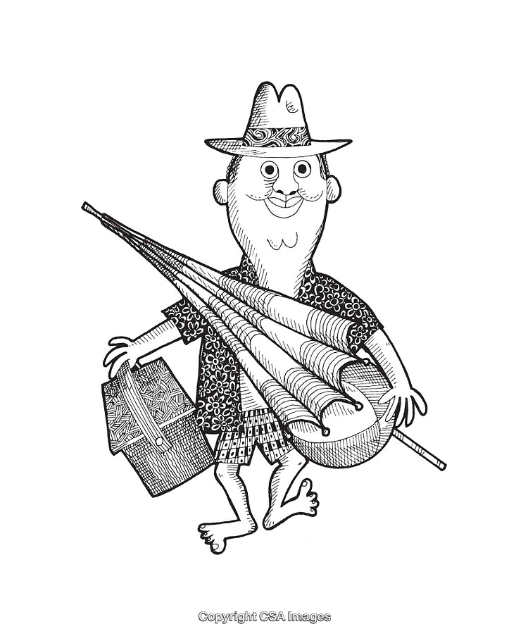 Detailed Black and White Illustration of a Traveler in Casual Attire