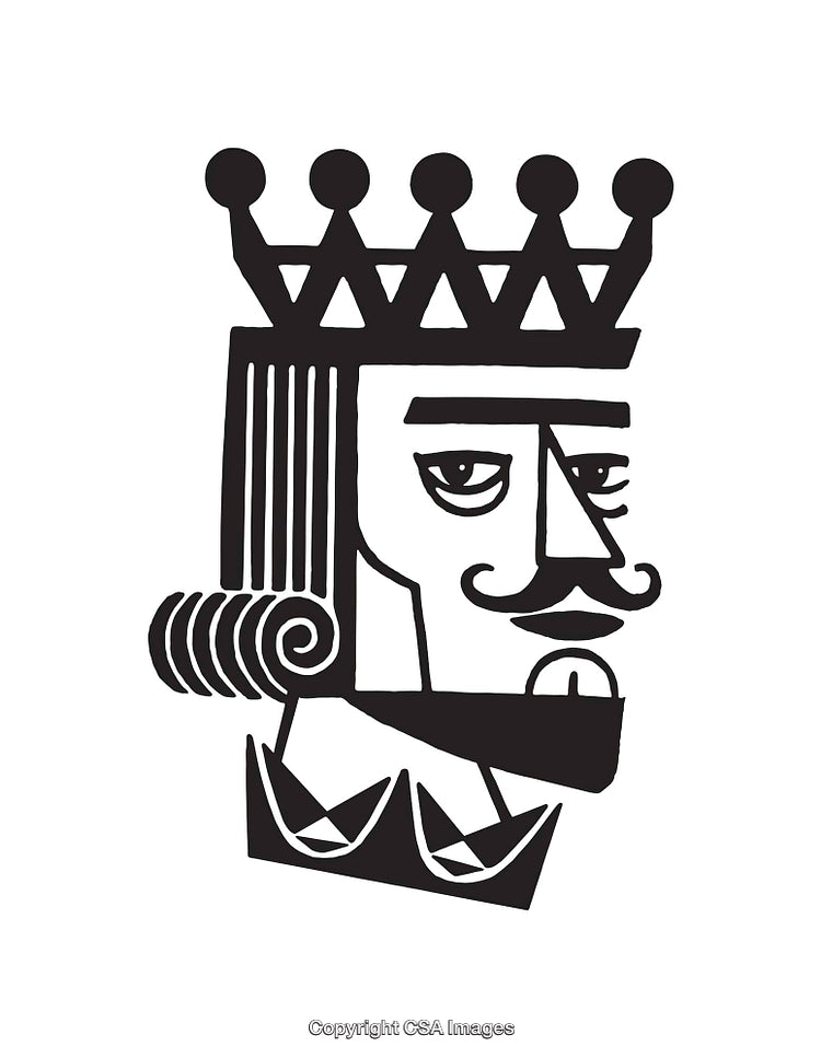 Black and White Line Art Illustration of a Crowned King Portrait