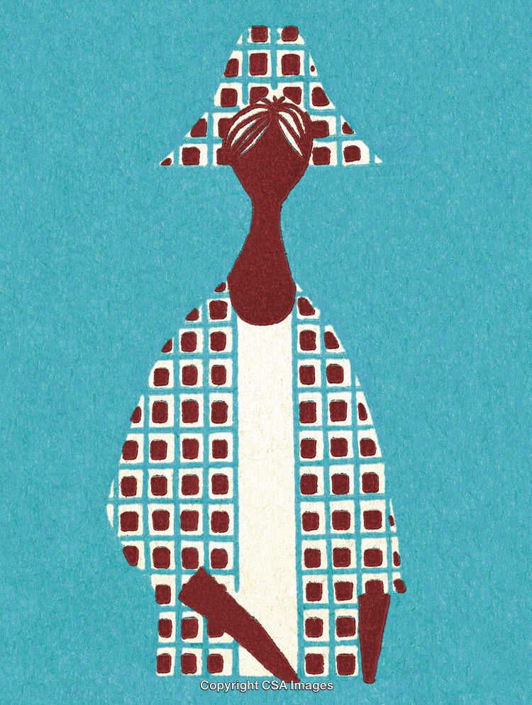 Stylized Illustration of a Figure Wearing a Geometric Patterned Outfit