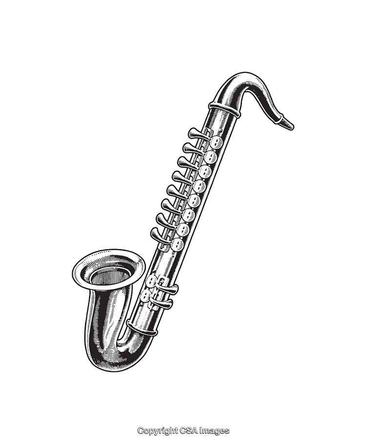 Detailed Black and White Illustration of a Classic Saxophone