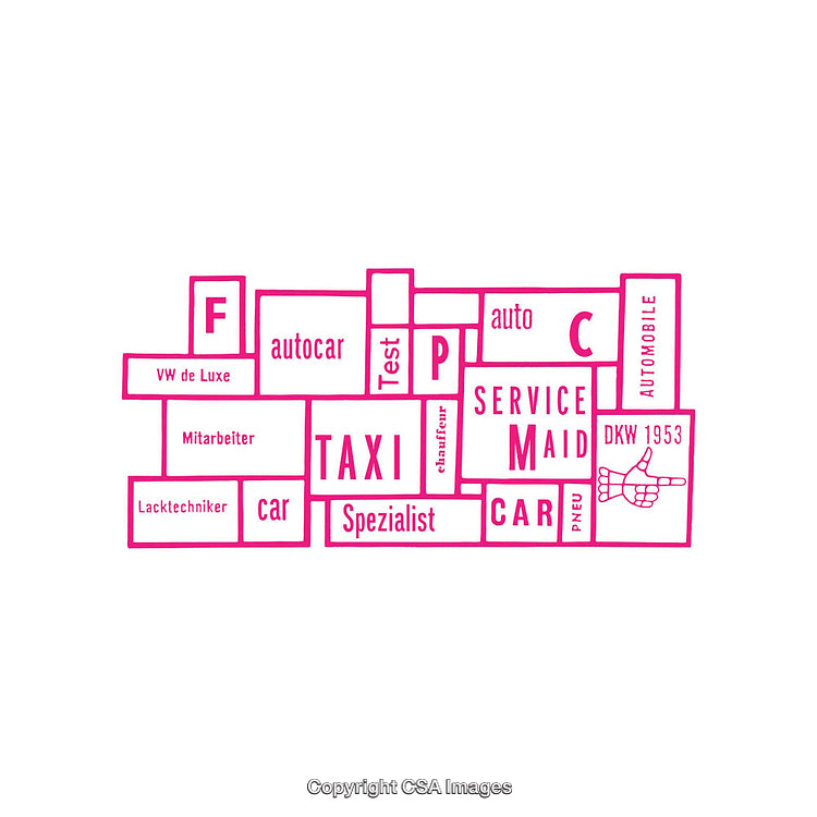 Creative Typography Collage with Pink Text and Automotive Motifs