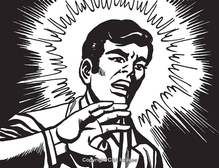 Surprised Comic-Style Illustration of a Man in Monochrome