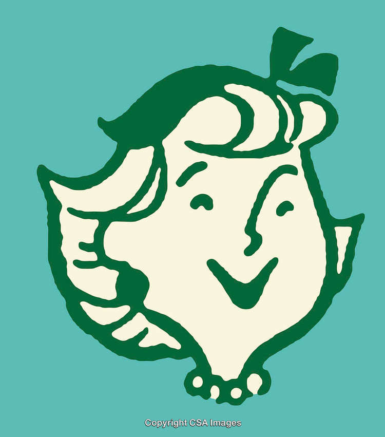 Retro Style Smiling Character Line Art on Turquoise Background