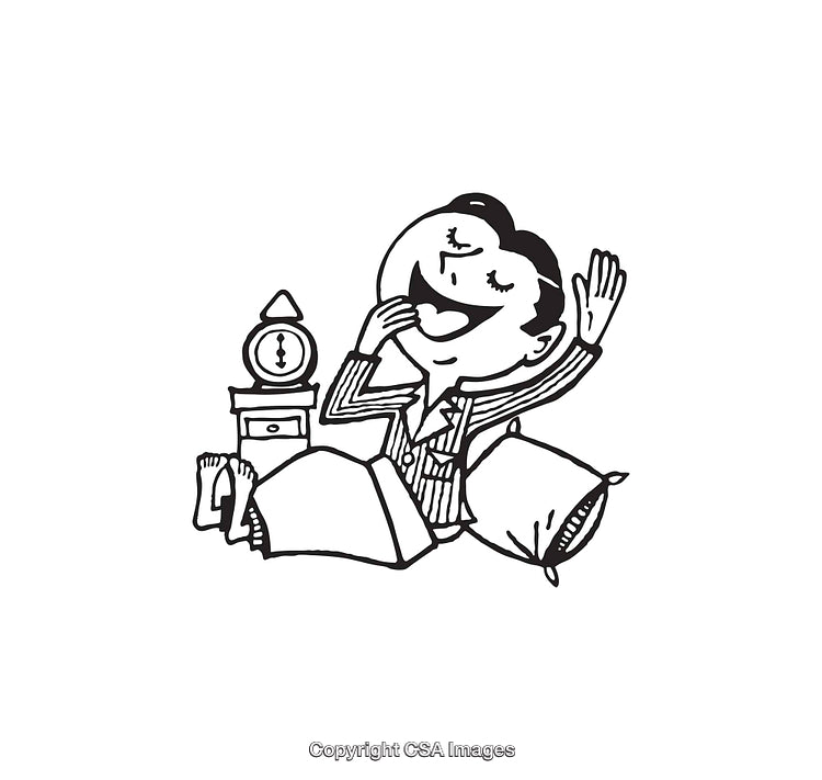 Black and White Line Art of a Person Stretching and Yawning